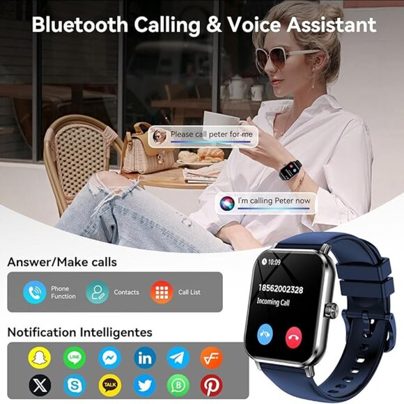 NEW! Smart Watch for Men Women, 1.83" HD Touchsreen, Bluetooth Android/iOS, Blue - Picture 4 of 7